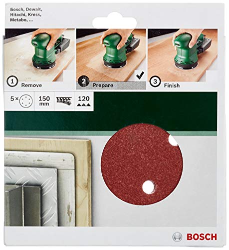 Bosch Accessories Bosch Schleifblatt (für Exzenterschleifer verschiedene Materialien, 5 Stück, Ø 150 mm, Körnung 120) von Bosch Accessories