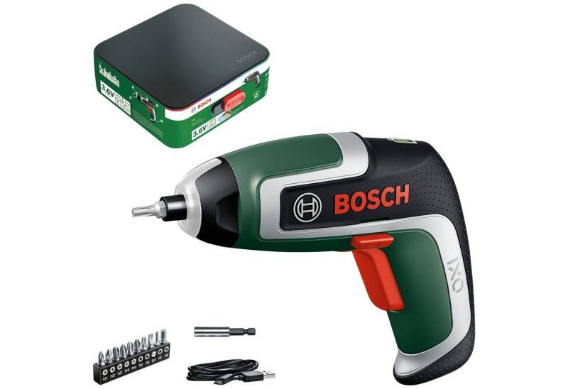 Bosch Home & Garden Akku-Schrauber IXO 7, 5,5 Nm, mit 10 Standard-Schrauberbits, Bit-Halter und Aufbewahrungsbox von Bosch Home & Garden