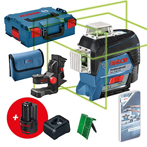 Bosch Professional 12V System Linienlaser GLL 3-80 CG (2x Akku 12 V, Ladegerät, grüner Laser, mit App-Funktion, Universalhalterung, Arbeitsbereich: bis 30 m, in L-BOXX) - Amazon Exclusive Set von Bosch Professional