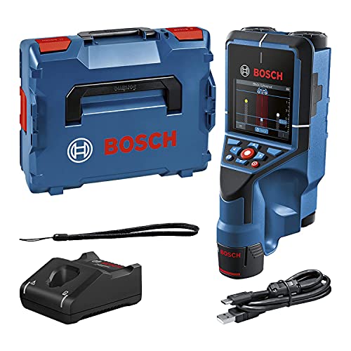 Bosch Professional 12V System Wallscanner D-tect 200 C (12-V-Akku, Ortung von (nicht-)spannungsführenden Leitungen, Metall, Kunststoffrohren, Holzteilen und Hohlräumen, USB-C-Kabel, L-BOXX), Blau von Bosch Professional