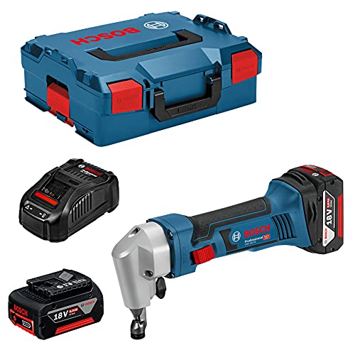 ‎Bosch Professional Akku Knabber GNA 18V-16 (700 Watt, Griffumfang von 156 mm, Tiefe von 1,6 mm, Bürstenloser Motor, inkl. 2 x 5,0 Ah Li-Ion Akku und Ladegeräten, Nibbler, im L-BOXX) von Bosch