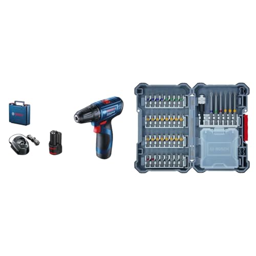 Bosch 06019G8000 GSR 120-LI Akku-Bohrschrauber (2x2,0Ah) + 40tlg. Schrauberbit-Set (Zubehör Bohrschrauber und Schraubendreher) von Bosch Professional