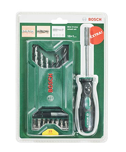 Bosch Accessories Bosch 15+1 tlg. Mini X-Line Mixed Set + Schraubendreher (für Holz und Stein, Zubehör Bohrschrauber / Schraubenzieher) von Bosch Accessories