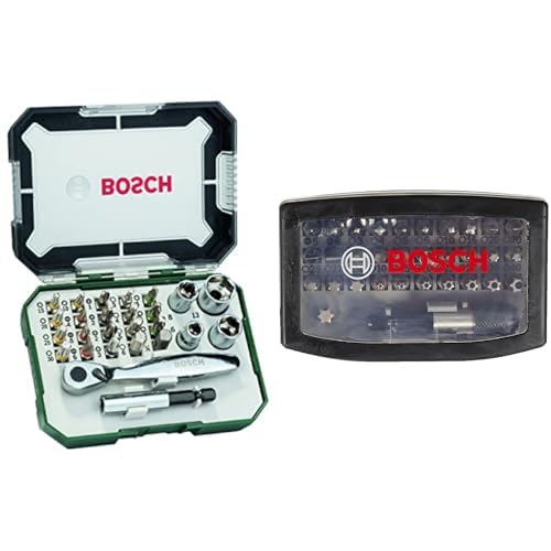 Bosch 26tlg. Schrauberbit- und Ratschen-Set (Extra harte Qualität, Zubehör Bohrschrauber und Schraubendreher) & 32tlg. Schrauberbit Set von Bosch Professional