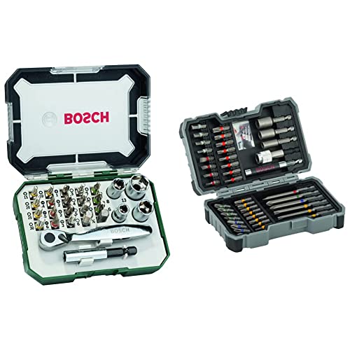 Bosch 26tlg. Schrauberbit und Ratschen-Set & Professional 43tlg. Schrauberbit und Steckschlüssel-Set (PH-, PZ-, Hex-, T-, TH-, S-Bit, Zubehör Bohrschrauber und Schraubendreher) von Bosch Professional