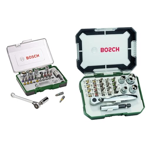 Bosch 27tlg. Schrauberbit- und Ratschen-Set (Extra harte Qualität, Zubehör Bohrschrauber und Schraubendreher) & 26tlg. Schrauberbit- und Ratschen-Set von Bosch Professional