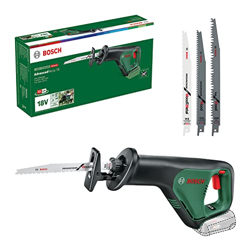 Bosch Akku Säbelsäge AdvancedRecip 18 (ohne Akku, 18 Volt System, im Karton) + 3tlg. Säbelsägeblatt-Set Wood and Metal zum Sägen in Holz und Metall von Bosch Professional