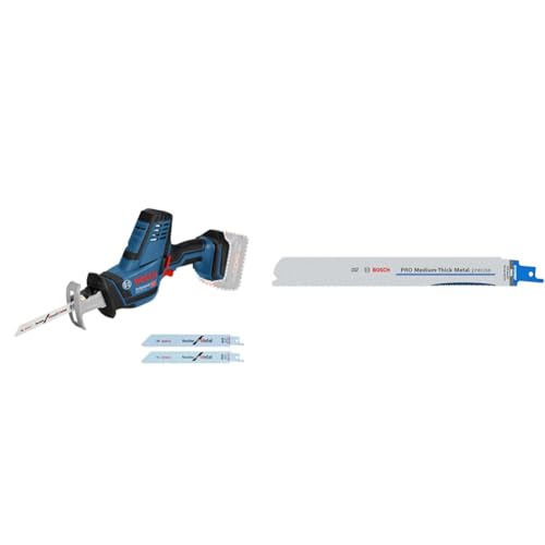 Bosch GSA 18V-LI C Akku-Säbelsäge + 2X PRO Medium-Thick Metal S1137BEF Precise Reciprocating Saw Blade (for Metal Pipes and Profiles, Non-Ferrous Metals, Length 225 mm, Accessory Reciprocating Saw) von Bosch Professional