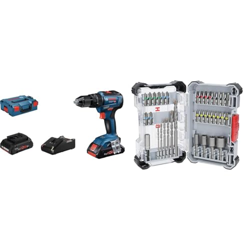 Bosch GSB 18V-55 Professional Cordless Hammer Drill with 2X 4.0 Ah ProCore Batteries, Masonry Drill Diam. 10 mm + 35x Extra Hard Schrauberbit‑ und CYL-3 Bohrer-Set, 35‑TLG. (197 x 110,5 mm, Zubehör) von Bosch Professional