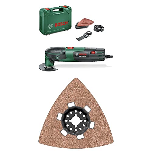 Bosch Multifunktionswerkzeug PMF 220 CE (für Starlock Zubehör, im Koffer) + Schleifplatte AVZ 90 RT4 für Starlock (für verschiedensten Materialien) von Bosch Professional