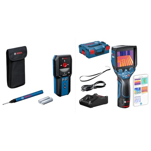 Bosch Professional Ortungsgerät GMS 120-27 (Ortet nicht-magnetisches Metall, magnetisches Metall, Spannungsleitungen, Holz) & 12V System Wärmebildkamera GTC 400 C (–10 bis +400 °C, 160 x 120 Pixel) von Bosch Professional