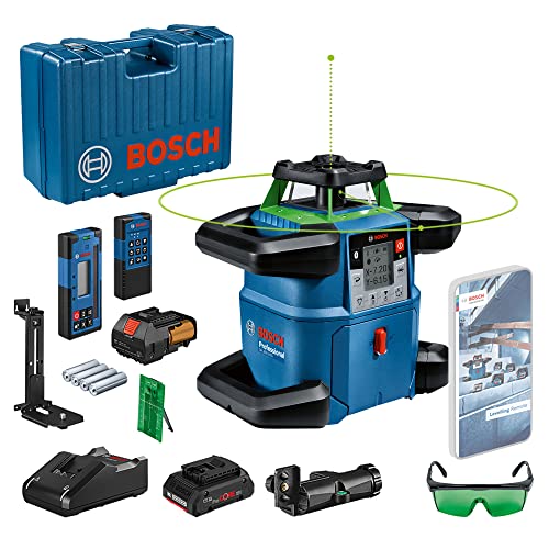 Bosch Professional 18V System Rotationslaser GRL 650 CHVG (grüner Laser, Nivellierung im Außenbereich, 1x Akku 18V 4,0 Ah + Ladegerät, mit App-Funktion, Arbeitsbereich: bis 650 m, im Handwerkerkoffer) von Bosch Professional