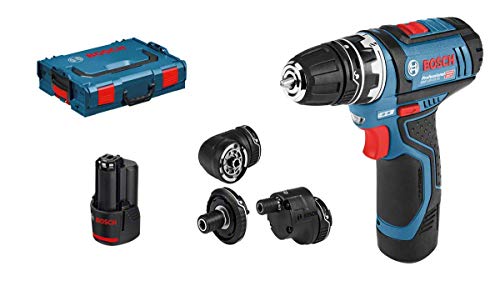 Bosch Professional 12V System Akku Bohrschrauber GSR 12V-15 FC (inkl. 2 x 2,0 Ah Akku, Schnellladegerät, Bohrfutteraufsatz, L-BOXX) Schwarz, Blau von Bosch Professional