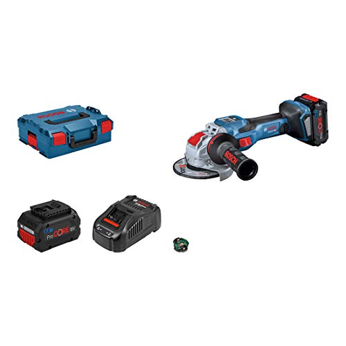 Bosch Professional 18V System BITURBO Akku-Winkelschleifer GWX 18V-15 SC mit X-LOCK (inkl. 2x Akku ProCORE18V 5.5Ah, Schnellladegerät GAL 1880 CV, Schutzhaube, Zusatzhandgriff, L-BOXX) von Bosch Professional