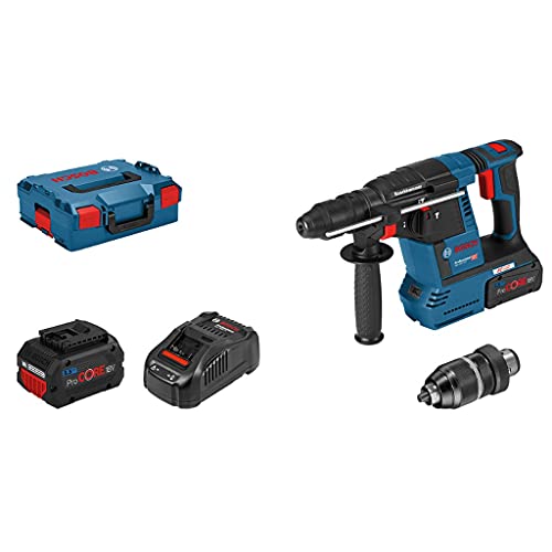 Bosch Professional 18V System Akku Bohrhammer GBH 18V-26 F (2.6 Joule, SDS plus, Bohren & Meißeln, KickBack Control, inkl. 2x 5.5Ah ProCORE18V Akku, Ladegerät GAL 1880 CV, Zusatzhandgriff, L-BOXX) von Bosch Professional