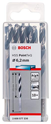 Bosch Professional 10 Stück HSS Spiralbohrer PointTeQ (für Metall, 6,2 x 63 x 101 mm, Zubehör Bohrschrauber) von Bosch