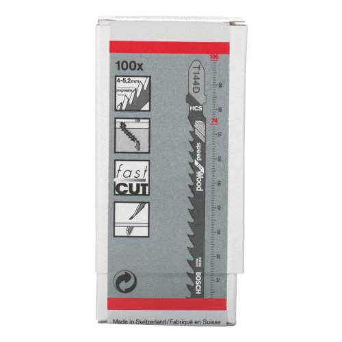 Bosch Professional 100 x Stichsägeblatt T 144 D Speed for Wood (für weiches Holz, gerader Schnitt, Zubehör Stichsäge) von Bosch Professional