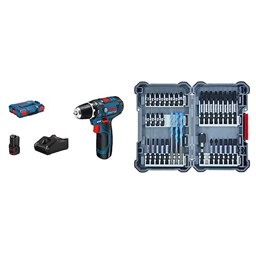 Bosch Professional 12V System Akku-Bohrschrauber GSR 12V-15 (inkl. 1x 2.0 Ah Akku, Ladegerät GAL 12V-40, in L-BOXX) + 35tlg. MultiConstruction Bohrer- und Impact Control Schrauberbit-Set, Zubehör von Bosch Professional