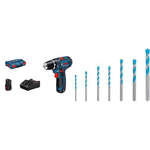 Bosch Professional 12V System Akku-Bohrschrauber GSR 12V-15 (inkl. 1x 2.0 Ah Akku, Ladegerät GAL 12V-40, in L-BOXX) + 7x Expert CYL-9 MultiConstruction Bohrer Set (für Beton, Ø 4-12 mm, Zubehör) von Bosch Professional