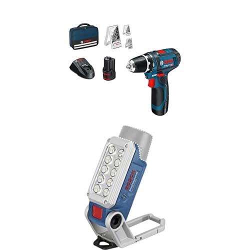 Bosch Professional 12V System Akku Bohrschrauber GSR 12V-15 (inkl. 2x2.0 Akku, Ladegerät, 39tlg.-Zubehör-Set, Werkzeugtasche) + Bosch 12V System Akku LED-Lampe GLI 12V-330 von Bosch Professional