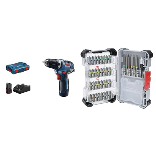 Bosch Professional 12V System Akku Bohrschrauber GSR 12V-35 (inkl. 2x Akku GBA 12V 3.0Ah, Schnellladegerät GAL 12V-40, L-BOXX) + 40-tlg. Extrahartes Schrauberbit-Set, Amazon Exklusiv (197 x 110,5 mm) von Bosch Professional