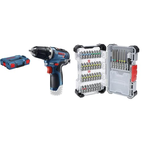 Bosch Professional 12V System Akku Bohrschrauber GSR 12V-35 (inkl. L-BOXX, ohne Akku/Ladegerät) + 40-tlg. Extrahartes Schrauberbit-Set, Amazon Exklusiv (197 x 110,5 mm) von Bosch Professional
