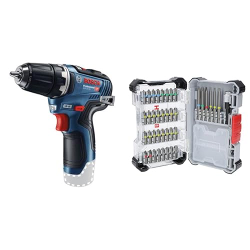 Bosch Professional 12V System Akku-Bohrschrauber GSR 12V-35 (ohne Akku/Ladegerät) + 40-tlg. Extrahartes Schrauberbit-Set, Amazon Exklusiv (197 x 110,5 mm) von Bosch
