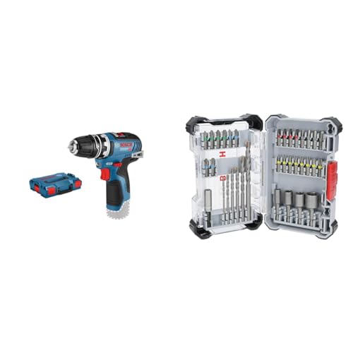 Bosch Professional 12V System Akku Bohrschrauber GSR 12V-35 FC - FlexiClick System (inkl. Bohrfutteraufsatz GFA 12-B) + 35x Extra Hard Schrauberbit‑ und CYL-3 Bohrer-Set (197 x 110,5 mm) von Bosch Professional