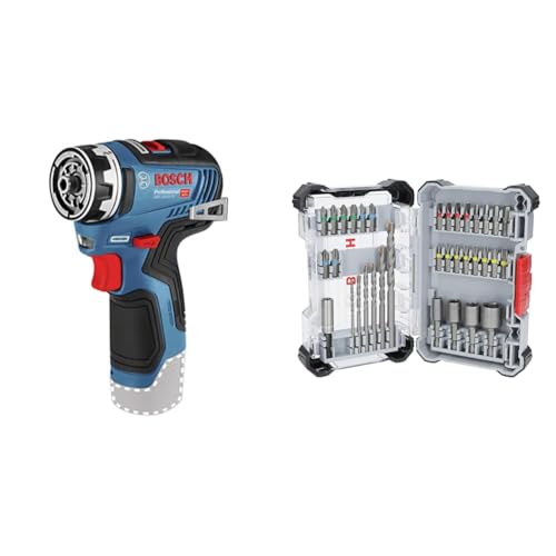 Bosch Professional 12V System Akku Bohrschrauber GSR 12V-35 FC - FlexiClick System (ohne Akku/Ladegerät) + 35x Extra Hard Schrauberbit‑ und CYL-3 Bohrer-Set, 35‑tlg. (197 x 110,5 mm) von Bosch Professional