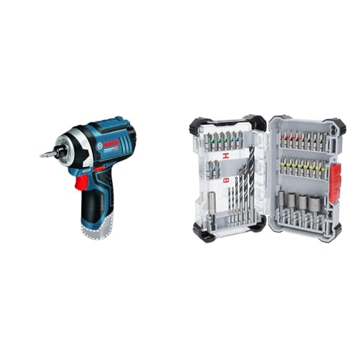 Bosch Professional 12V System Akku Drehschlagschrauber GDR 12V-105 (inkl. L-BOXX-Einlage, ohne Akku/Ladegerät) + 35x Extra Hard Schrauberbit‑ und PRO Wood Bohrer-Set (197 x 110,5 mm, Zubehör) von Bosch Professional