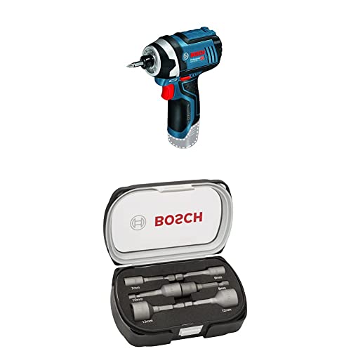 Bosch Professional 12V System Akku Drehschlagschrauber GDR 12V-105 (ohne Akkus und Ladegerät, in Karton) + 6tlg. Steckschlüssel-Set für Sechskantschrauben von Bosch Professional