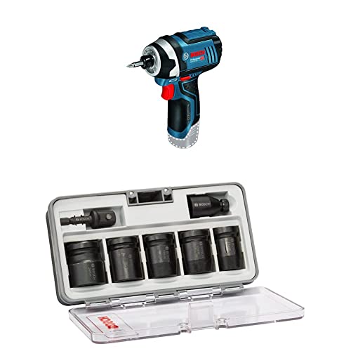 Bosch Professional 12V System Akku Drehschlagschrauber GDR 12V-105 (ohne Akkus und Ladegerät, in Karton) + 7tlg. Steckschlüsseleinsätze-Set für Sechskantschrauben von Bosch Professional