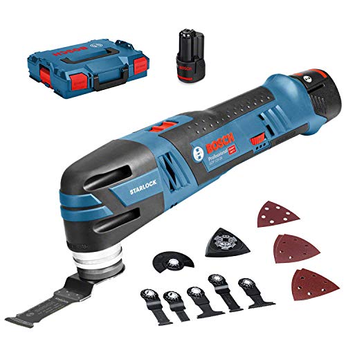 Bosch Professional 12V System Akku Multi-Cutter GOP 12V-28 (inkl. Starlock-Werkzeugaufnahme, 3,0x Ah Akku + Schnellladegerät, 1xDeltaschleifplatte, 5xSchleifblätter, 3xTauchsägeblatt, in L-BOXX 136) von Bosch Professional