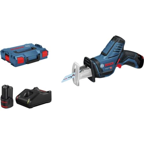 Bosch Professional 12V System Akku Säbelsäge GSA 12V-14 (Schnitttiefe Holz/Metallprofile: 65/50mm, inkl. 2 Sägeblätter, 2x 3.0Ah Akkus und Ladegerät, L-BOXX) von Bosch Professional
