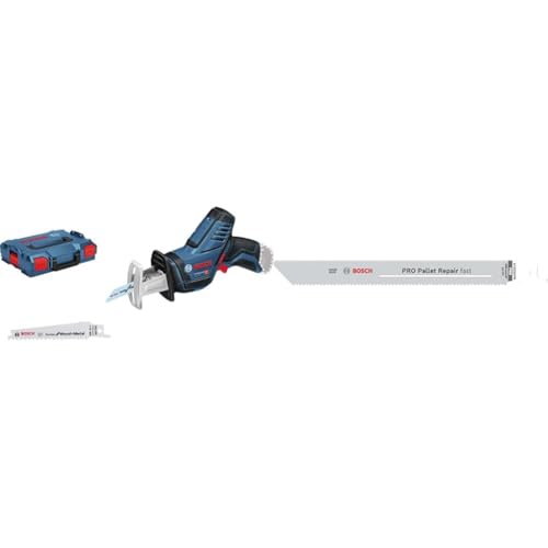 Bosch Professional 12V System Akku Säbelsäge GSA 12V-14 + 5x PRO Pallet S1022HFR Repair fast Säbelsägeblatt (für Stahl, Holz mit Nägeln, Länge 200 mm, Zubehör) von Bosch Professional