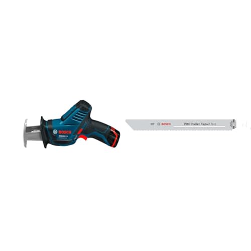 Bosch Professional 12V System Akku Säbelsäge GSA 12V-14 + 5x PRO Pallet S1022HFR Repair fast Säbelsägeblatt (für Stahl, Holz mit Nägeln, Länge 200 mm, Zubehör) von Bosch Professional