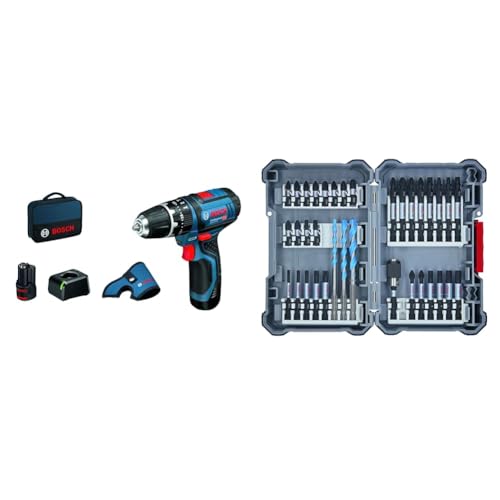 Bosch Professional 12V System Akku-Schlagbohrschrauber GSB 12V-15 (inkl. 2 Akku, Schnellladegerät GAL 12V-40, in L-BOXX) + 35-tlgs. Bohrer Bit Set (Pick and Click, Zubehör, Bits und Universalhalter) von Bosch