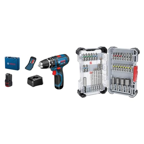 Bosch Professional 12V System Akku Schlagbohrschrauber GSB 12V-15 (inkl. 2x 2.0Ah Akku, Ladegerät, WerkzeugHandwerkoffer) + 35x Extra Hard Schrauberbit‑ und CYL-3 Bohrer-Set (197 x 110,5 mm) von Bosch Professional