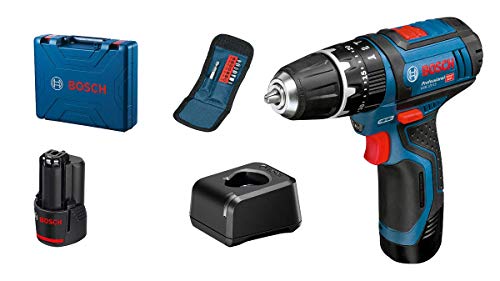 Bosch Professional 12V System Akku Schlagbohrschrauber GSB 12V-15 (inkl. 2x 2.0Ah Akku, Ladegerät, 10-tlg. Bitset, WerkzeugHandwerkoffer) von Bosch Professional