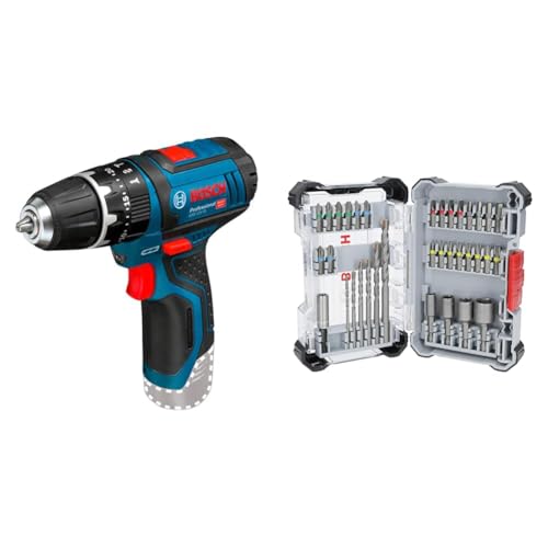 Bosch Professional 12V System Akku Schlagbohrschrauber GSB 12V-15 (ohne Akku/Ladegerät) + 35x Extra Hard Schrauberbit‑ und CYL-3 Bohrer-Set, 35‑tlg. (197 x 110,5 mm, Professional Zubehör) von Bosch Professional