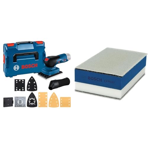 Bosch Professional 12V System Akku-Schwingschleifer GSS 12V-13 (inkl. 3 x Schleifplatte, 3 x Schleifblatt, Staubbeutel, in L-BOXX) + 1x Expert Dual Density Handschleifblock von Bosch Professional