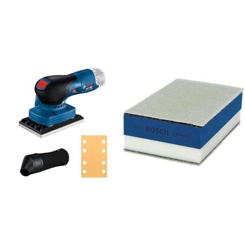 Bosch Professional 12V System Akku-Schwingschleifer GSS 12V-13 (kompatibel mit Bosch Click & Clean System, inkl. 1 x Schleifblatt, Staubbeutel) + 1x Expert Dual Density Handschleifblock von Bosch Professional