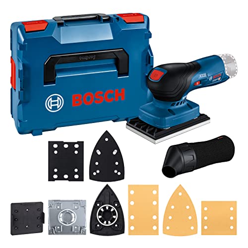 Bosch Professional 12V System Akku Schwingschleifer GSS 12V-13 (kompatibel mit Bosch Click & Clean System, inkl. 3x Schleifplatte, 3x Schleifblatt, Staubbeutel, Lochwerkzeug, L-BOXX) von Bosch Professional