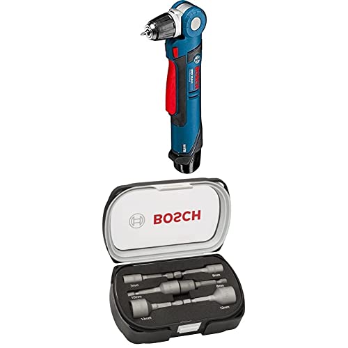 Bosch Professional 12V System Akku Winkelbohrmaschine GWB 12V-10 (ohne Akkus und Ladegerät, in L-Boxx) + 6tlg. Steckschlüssel-Set für Sechskantschrauben von Bosch Professional