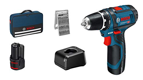 Bosch Professional 12V System Akkuschrauber GSR 12V-15 (inkl. 2x 2.0Ah Akku, Ladegerät GAL 12V-20, 25-tlg.-Bit-Set, in Tasche) von Bosch Professional