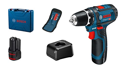 Bosch Professional 12V System Akku Bohrschrauber GSR 12V-15 (inkl. 2x 2.0Ah Akku, Ladegerät GAL 12V-20, 10-tlg.-Zubehör-Set, Handwerkoffer) von Bosch Professional