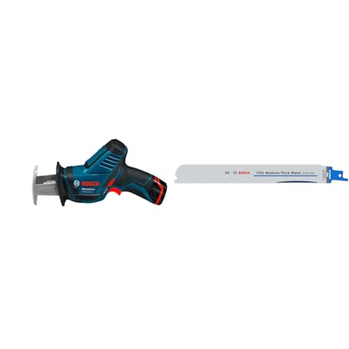 Bosch Professional 12V System Cordless Reciprocating Saw GSA 12V-14 + 2X PRO Medium-Thick Metal S1137BEF Precise Reciprocating Saw Blade (Metal Pipes & Profiles, Non-Ferrous Metals, 225 mm) von Bosch Professional