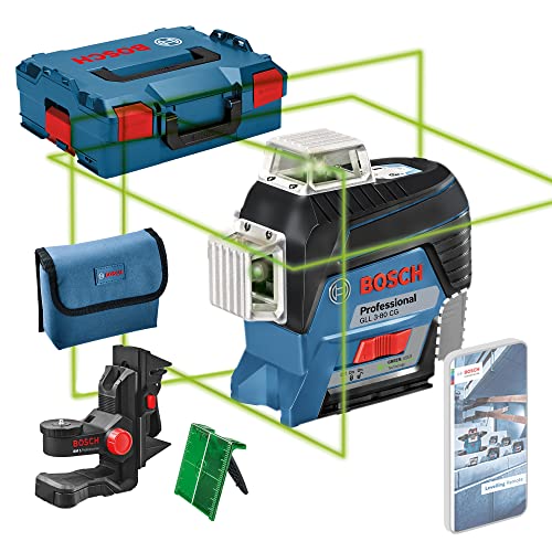 Bosch Professional 12V System Linienlaser GLL 3-80 CG (Ohne Akku, Universalhalterung BM 1, m. App-Funktion, grüner Laser, Innenbereich, max. Arbeitsbereich: 30 m, Tasche, in L-BOXX) von Bosch Professional