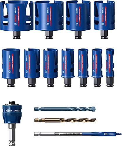 Bosch Professional 15 tlg. Expert Construction Material Lochsäge Set (für Weichholz, Ø 20-76 mm, Zubehör Bohrmaschine) von Bosch Accessories