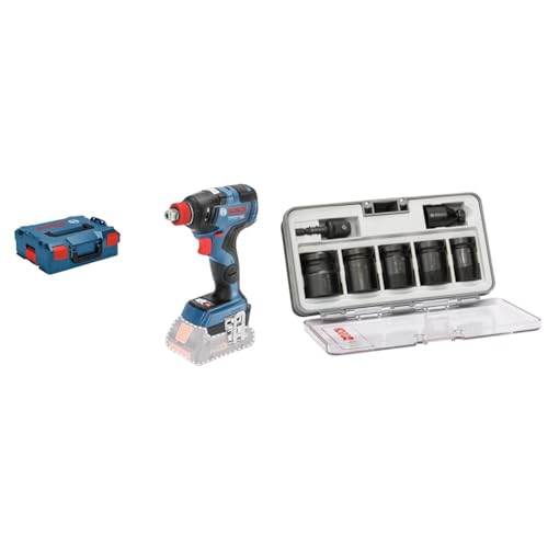 Bosch Professional 18V Akku Drehschlagschrauber GDX 18V-200 C (1/4 Zoll-Innensechskant, 1/2 Zoll-Außenvierkant) + 7tlg. Steckschlüsseleinsätze-Set für Sechskantschrauben von Bosch Professional